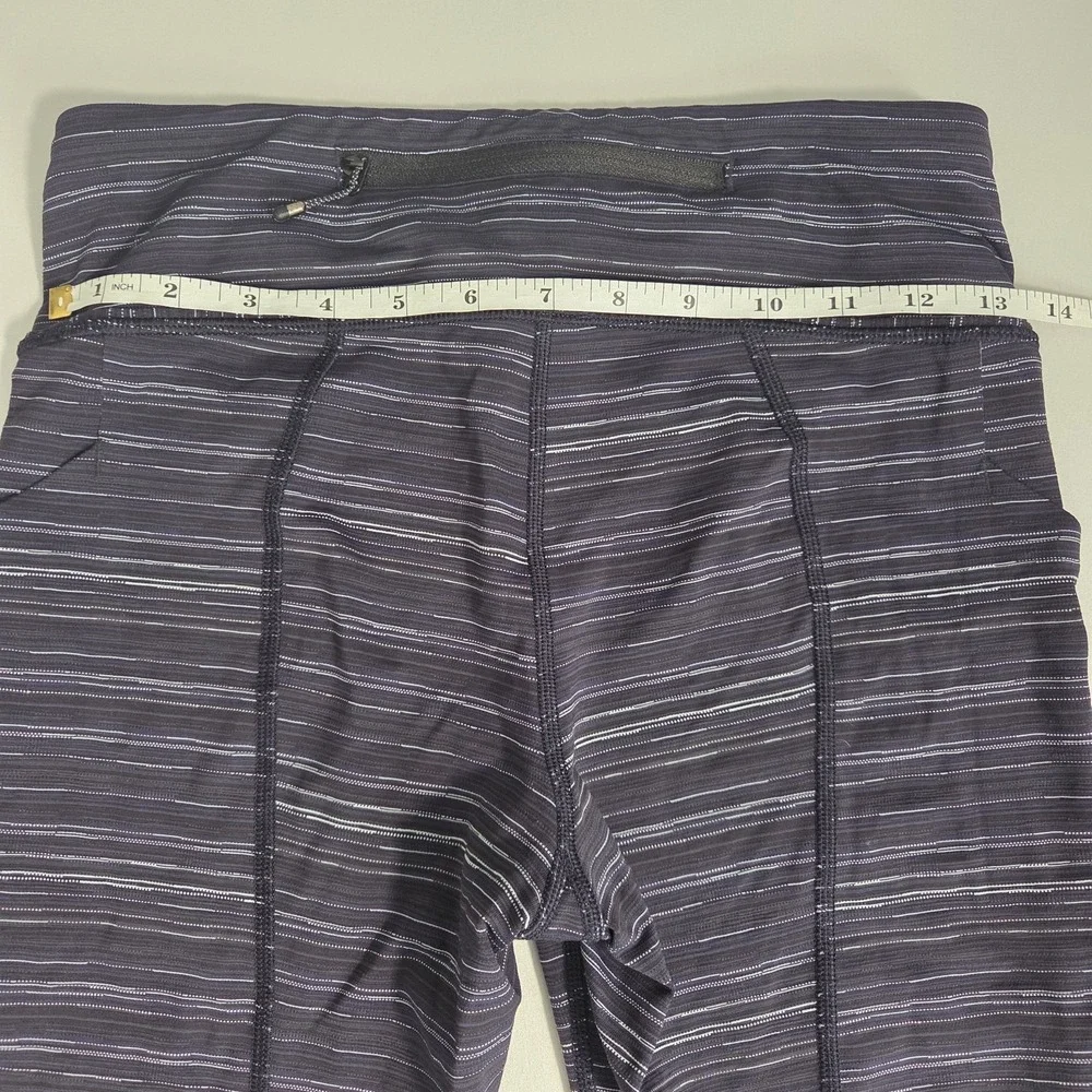 Lululemon Speed Crop Cyber Stripe Size 6 Naval Blue‎ Black Leggings Women